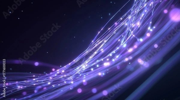 Obraz Flowing Fiber Optic Light Strands with Glowing Particles