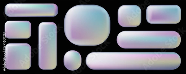 Fototapeta 3d Y2K Chrome Set of Frames and Design UI UX elements. Vector set of Holographic billboards for decoration and covering. Modern and sleek design suitable for websites and user interfaces.