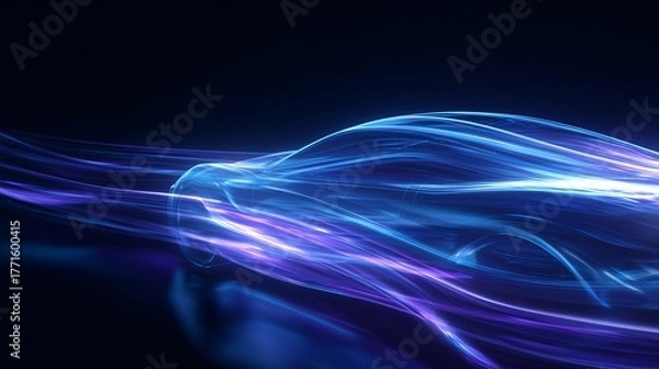 Obraz Neon Light Stream Forming Futuristic Electric Car