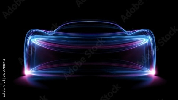 Obraz Electric Sports Car Outline Created with Glowing Light Trails