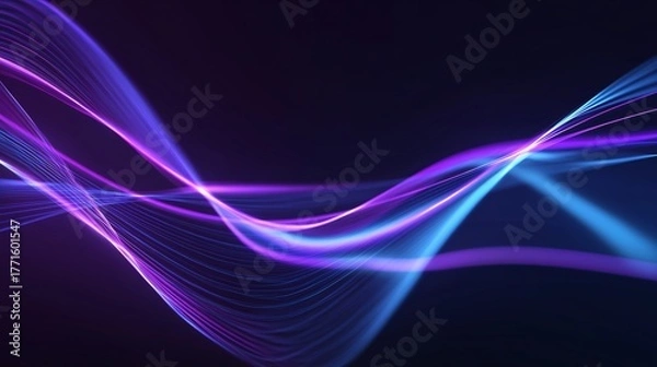 Obraz Flowing Neon Light Waves in Blue and Purple Tones