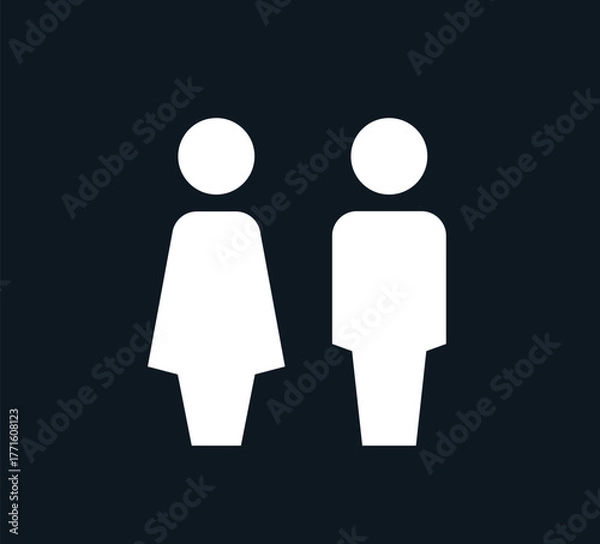 Fototapeta Gender icon. Man and Woman icon isolated minimal design. Toilet line icon, outline vector sign, linear style pictogram isolated on white. WC symbol, vector logo illustration.
