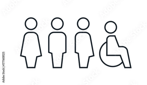 Fototapeta All gender restroom sign. Toilet line icon, linear style vector pictogram. WC gender symbol.
