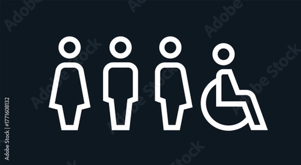Fototapeta All gender restroom sign. Toilet line icon, linear style vector pictogram. WC gender symbol.
