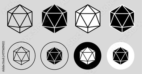 Obraz 20 sided 20d dice line art icon set for apps and websites.