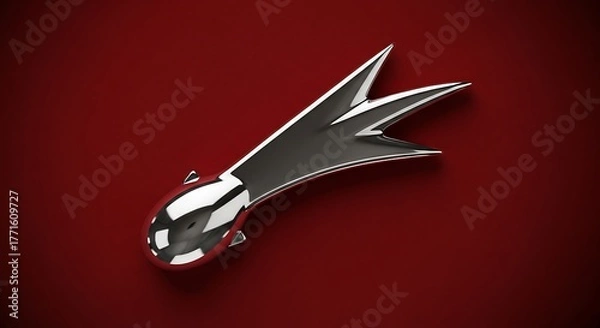 Obraz Sleek chrome comet emblem streaks across deep red background, symbolizing speed and innovation