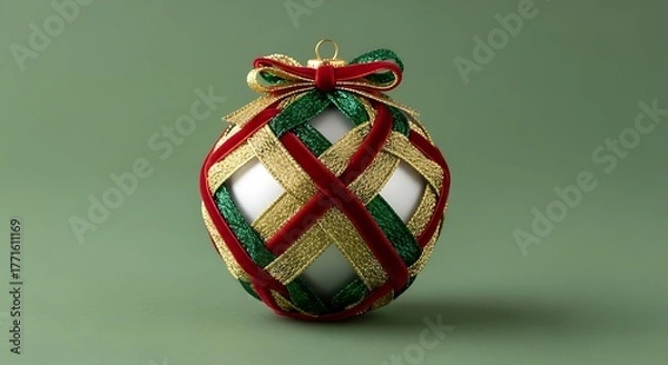 Obraz Elegant Christmas ornament with red green gold ribbons, perfect for festive holiday decor and celebrations