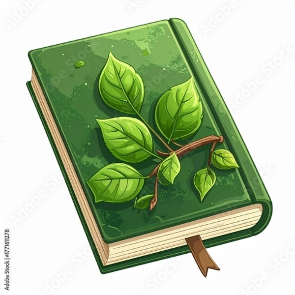 Fototapeta Green book with leaves design A symbol of nature, knowledge, and learning, perfect for educational content