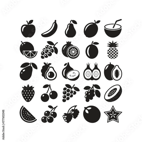Fototapeta Set of fruits and berries vector illustration