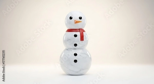 Obraz Charming marble snowman with red scarf evokes winter holiday joy and festive spirit