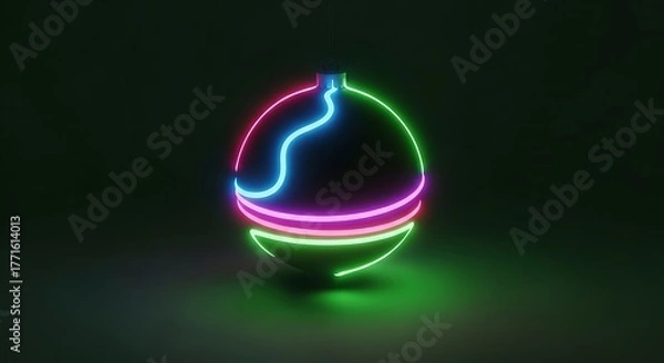 Obraz Vibrant neon Christmas ornament glows with festive holiday cheer in dark studio