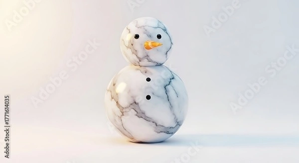 Obraz Elegant marble snowman sculpture with bright orange carrot nose and black button eyes