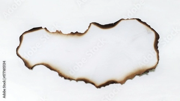Fototapeta White paper with burnt edges isolated on white background. Torn paper piece with scorched and burned edge texture. Burnt paper isolated on white background with clipping path.