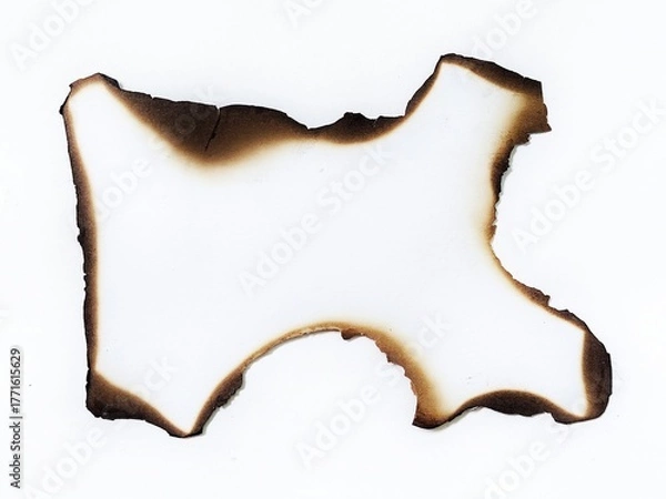Fototapeta White sheet with burnt and torn edges isolated on white background. Burn paper texture piece with dark edges. Burnt paper isolated on white background with clipping path.