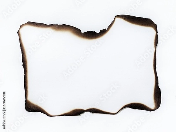Fototapeta White paper with burnt edges isolated on white background. Torn paper piece with burned border. Burning paper. Burnt paper isolated on white background with clipping path.