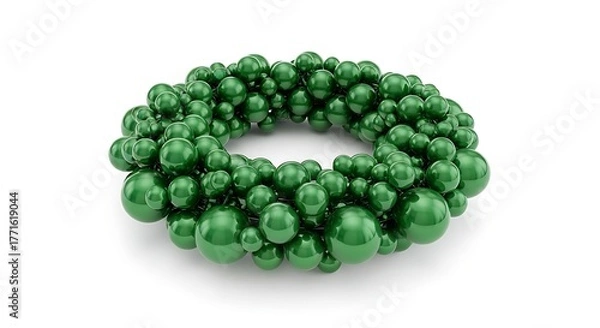 Obraz Abstract arrangement of shiny green spheres creating a festive, organic wreath shape