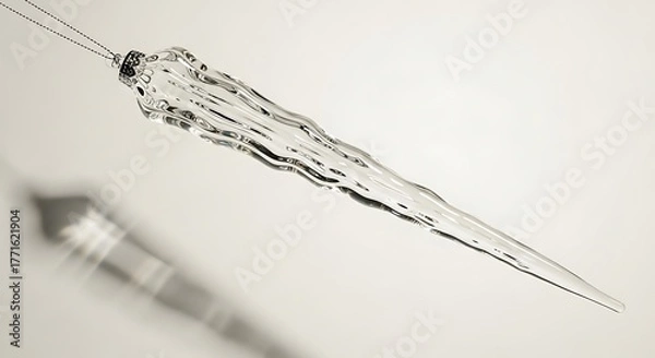 Obraz Elegant clear glass icicle ornament hangs, casting sharp shadow, perfect for winter holiday decor