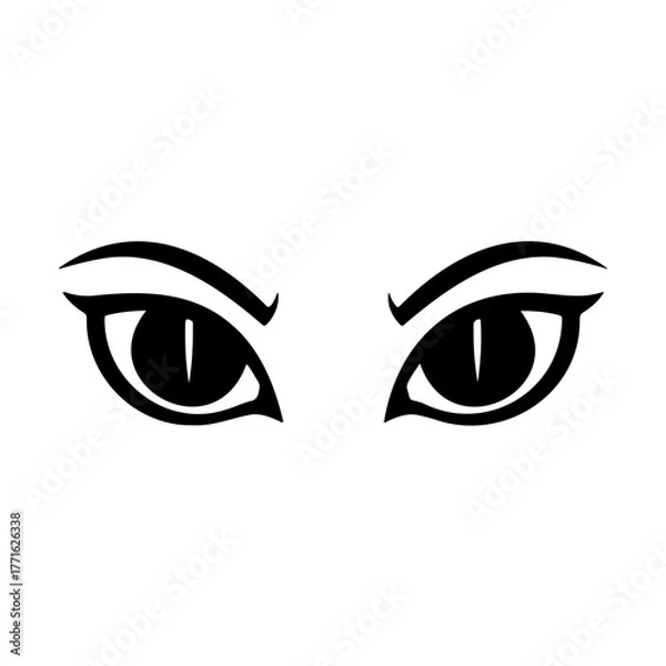 Obraz Stylized Cat Eyes Icon - Fierce Animal Gaze. Eyelash and Eyebrow Vector