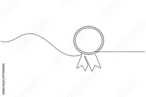 Obraz Award medal with ribbon continuous one line drawing minimalist winning award badge vector illustration