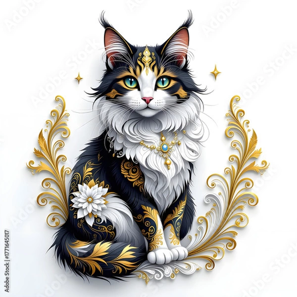 Fototapeta Cat with Gold Embellishments