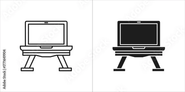 Fototapeta Laptop on a stand, a simple icon representing modern technology and work setup