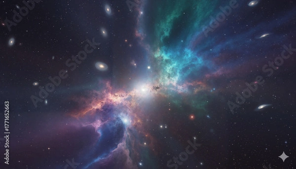Fototapeta Cosmic nebula with colorful gases and stars in deep space   