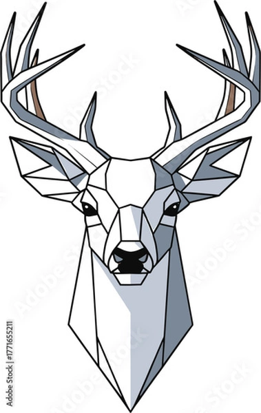 Fototapeta Modern geometric deer head with intricate polygonal lines in cool gray and white tones. A stylish, contemporary design for abstract art and wildlife lovers.