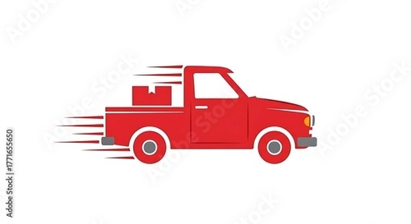 Obraz Red delivery truck fast shipping express service vehicle transportation cargo package logistic moving goods