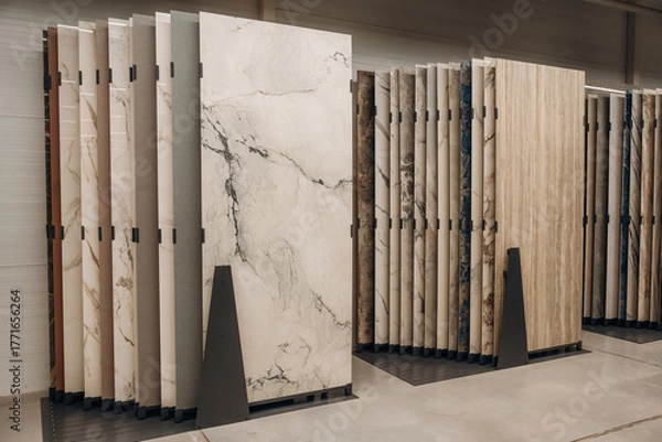 Fototapeta Modern Store Displaying Diverse Marble Slabs and Building Materials for Design Needs