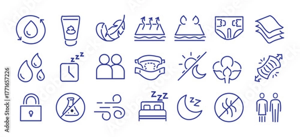 Obraz Diaper features editable stroke outline icons set isolated on white background flat vector illustration. Pixel perfect. 64 x 64.