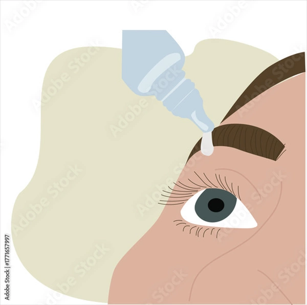 Fototapeta using eye drops.Woman uses eye drops to improve vision or reduce dry pupils causing ophthalmic diseases. 