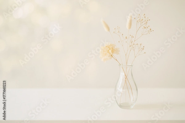 Obraz 窓辺に置かれた花瓶とドライフラワー