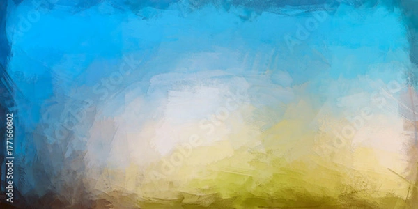 Fototapeta abstract brush stroke blended layered shadow wave effect dark faded ash blue water color yellow green to beige gradient background back drop shore line 	