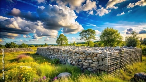 Obraz Ancient Stone Structure Preserved in a Verdant Meadow Under a Dramatic Sky