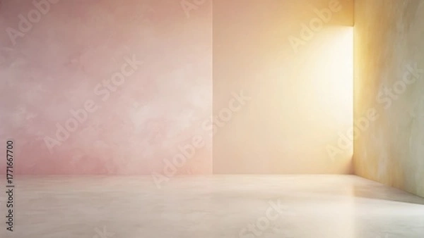 Fototapeta Empty Room with Pastel Walls and Soft Lighting, Ideal for Product Placement or Design Inspiration
