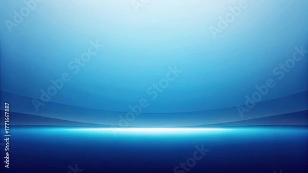 Fototapeta Serene Blue Gradient Background with Subtle Waves and Glowing Horizon