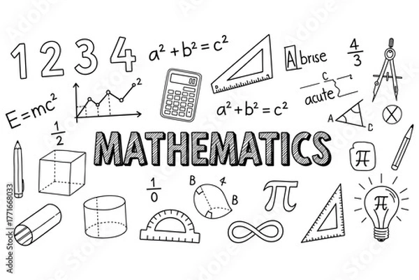 Fototapeta Hand-drawn mathematics doodles including formulas and geometric shapes