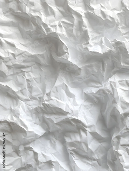 Fototapeta Captivating crumpled white paper texture for artistic designs, perfect for backgrounds, posters, and creative projects needing a tactile feel