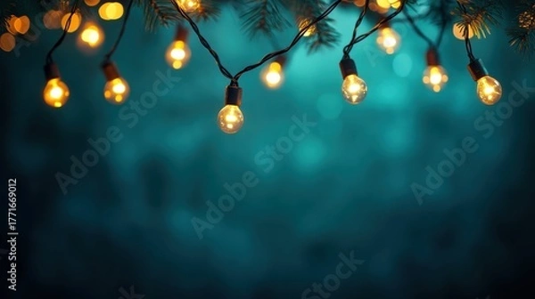 Obraz Hanging christmas string lights gigapixel viewpoint warm glow festive environment outdoor setting