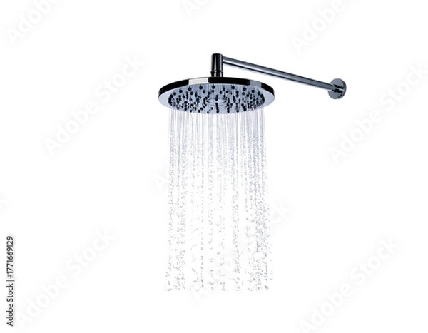 Obraz Isolated Rain Shower Head with Water Flowing (Transparent Background)