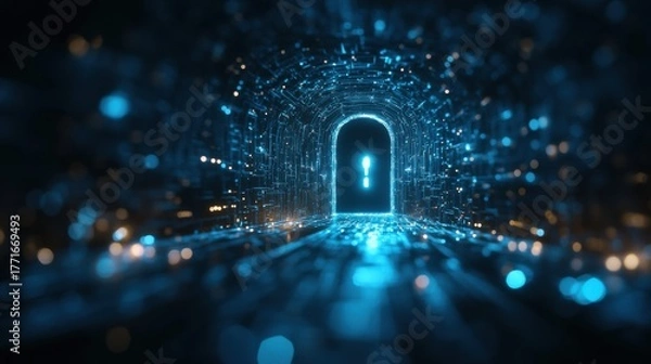 Fototapeta Neural circuit patterns reveal keyhole doorway kanjodnok digital art virtual space perspective emerging technology