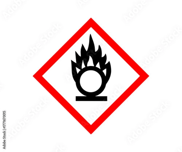 Fototapeta This is a GHS symbol indicating oxidizing substances icon. Hazard sign oxidizing gas with red rhombus frame vector design and illustration.

