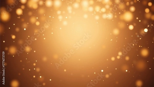 Fototapeta Golden glitter particles sparkling on dark surface under warm bokeh lights with copyspace, concept of luxury celebration, award ceremony, festive elegance