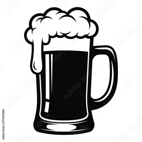 Fototapeta Classic beer mug with frothy head stylized icon refreshing beverage drink art for pubs bars breweries and more silhouette
