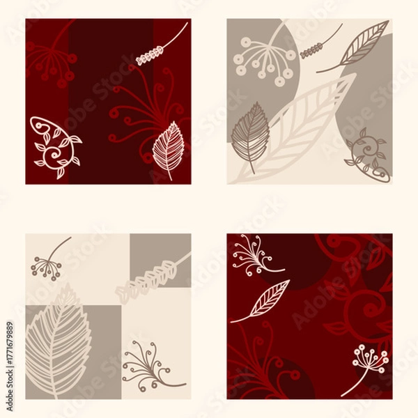 Obraz Elegant Autumn Floral Pattern Background Set in Red and Beige 