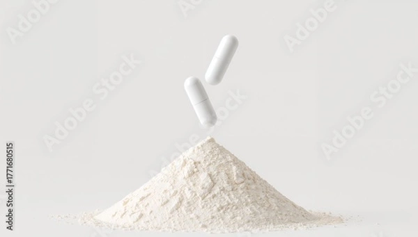 Obraz Powdered Peak with Capsule Ascent Minimal Composition on Soft, Light Background.