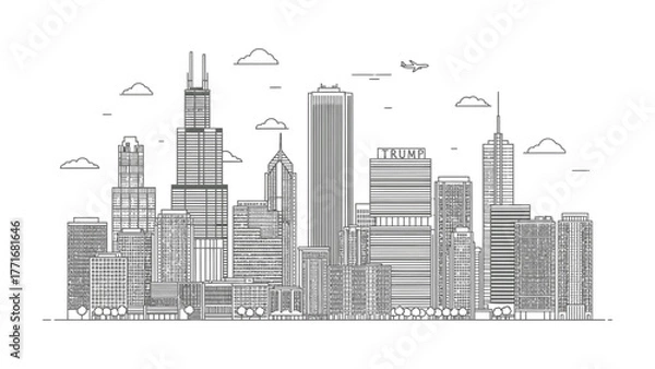 Fototapeta Urban Silhouette: An abstract city skyline, depicting modern architecture and urban design. A monochromatic representation of skyscrapers and architectural marvels.
