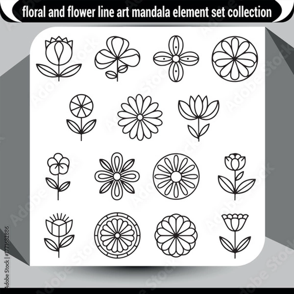 Fototapeta Intricate floral and flower line art mandala elements collection for design projects vector