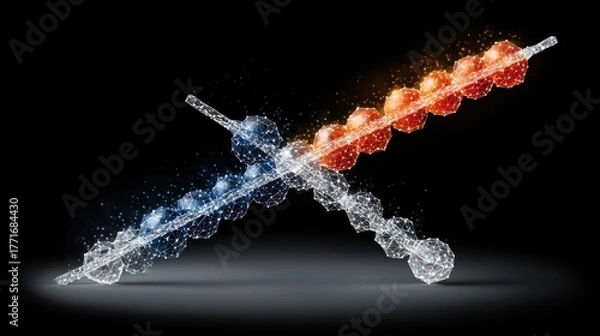 Fototapeta Elemental Swords - A Clash of Fire and Ice in Digital Art.