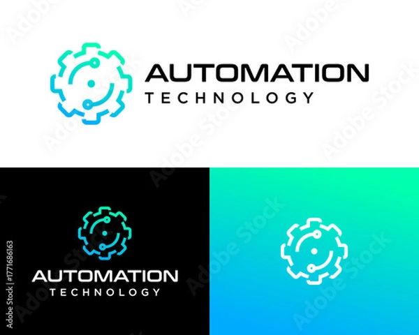Fototapeta Modern Automation Technology Logo with Circuit Gear Icon